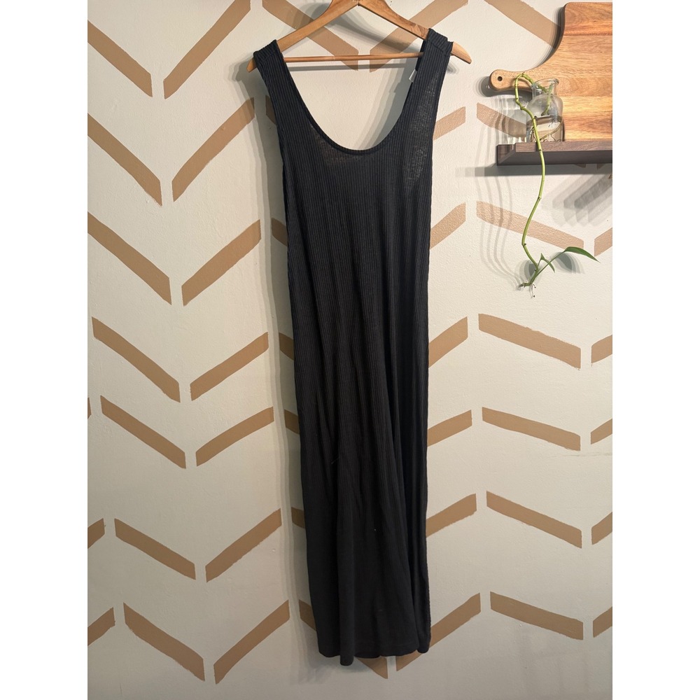 Old Navy Midi Dress Womens Large Black Ribbed Linen Blend Twist‎ Back Cutout